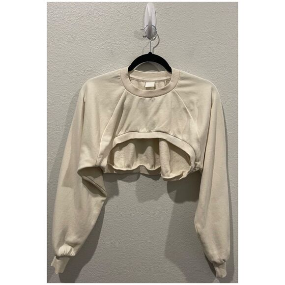 H&M Crop Top Cream Beige Round Neck Sweatshirt - Picture 2 of 4